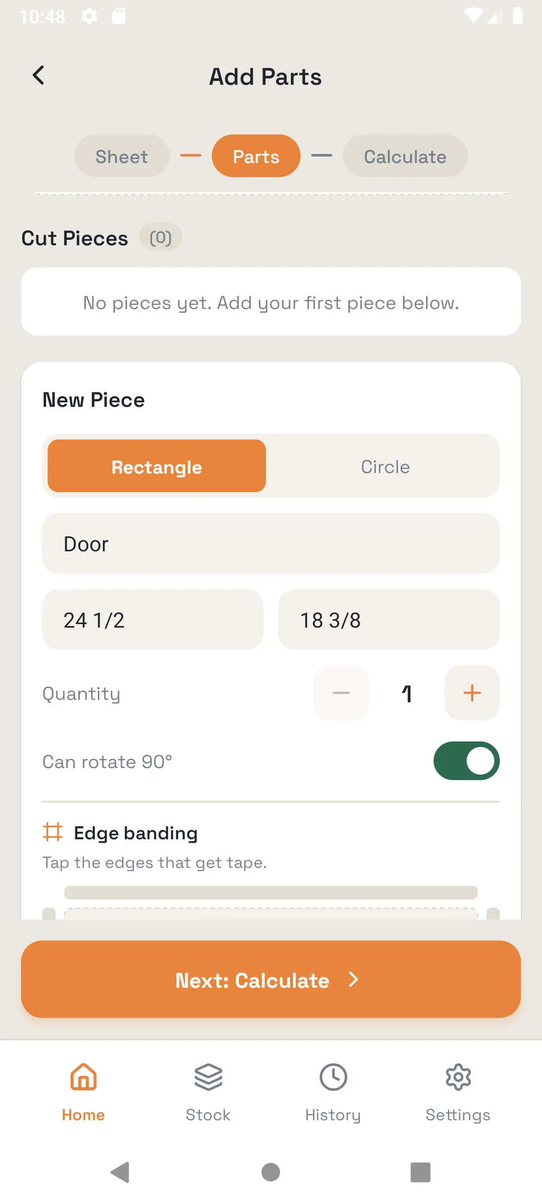 Cutlist Optimizer: parts list